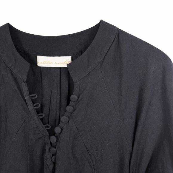 Natalia Martin Fiore Black Flat Cotton Maxi Dress Caftan XS - Picture 3 of 4